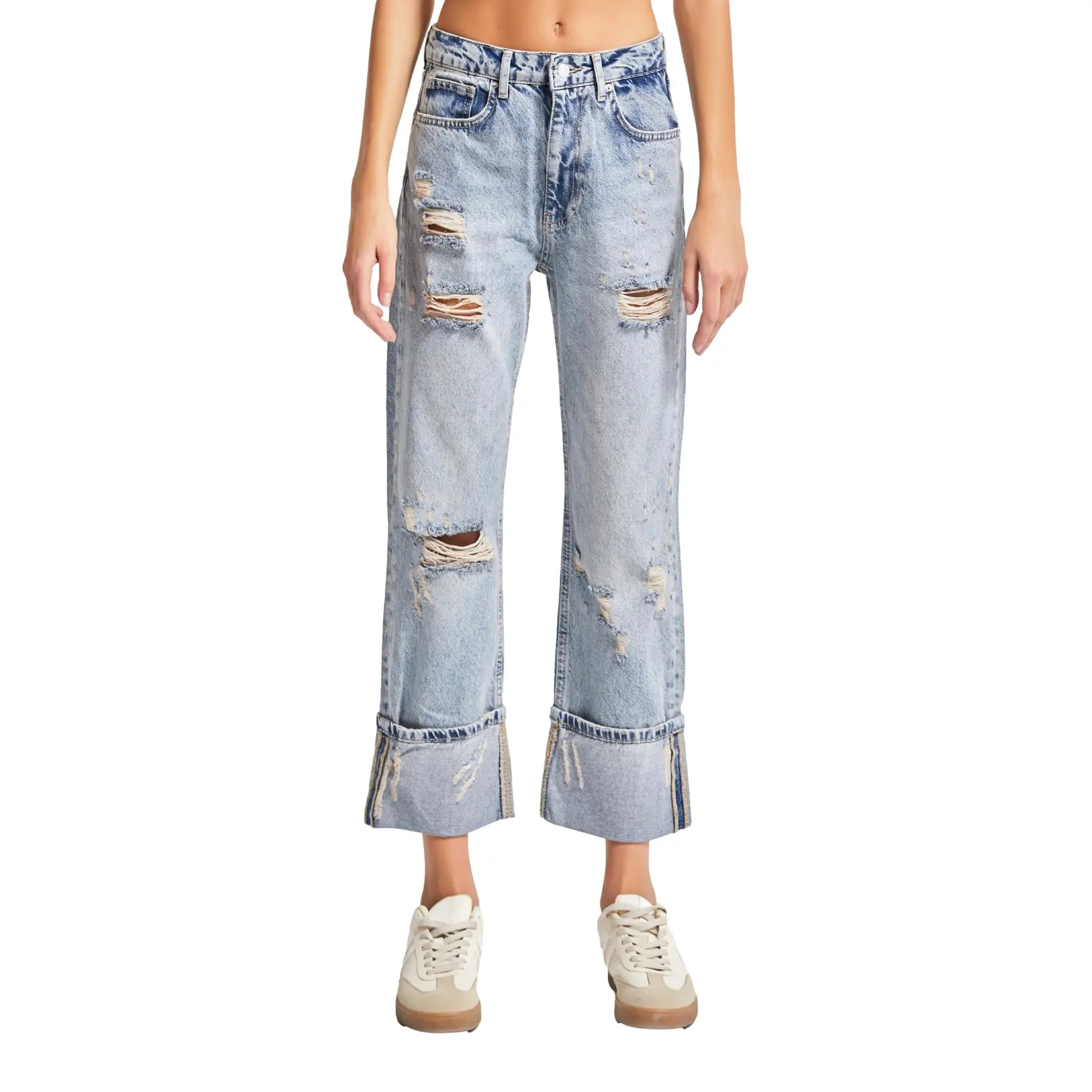Image of Jeans Straight mit gefalteten Saumdetails mittelhoher Taille Damen It's Basic