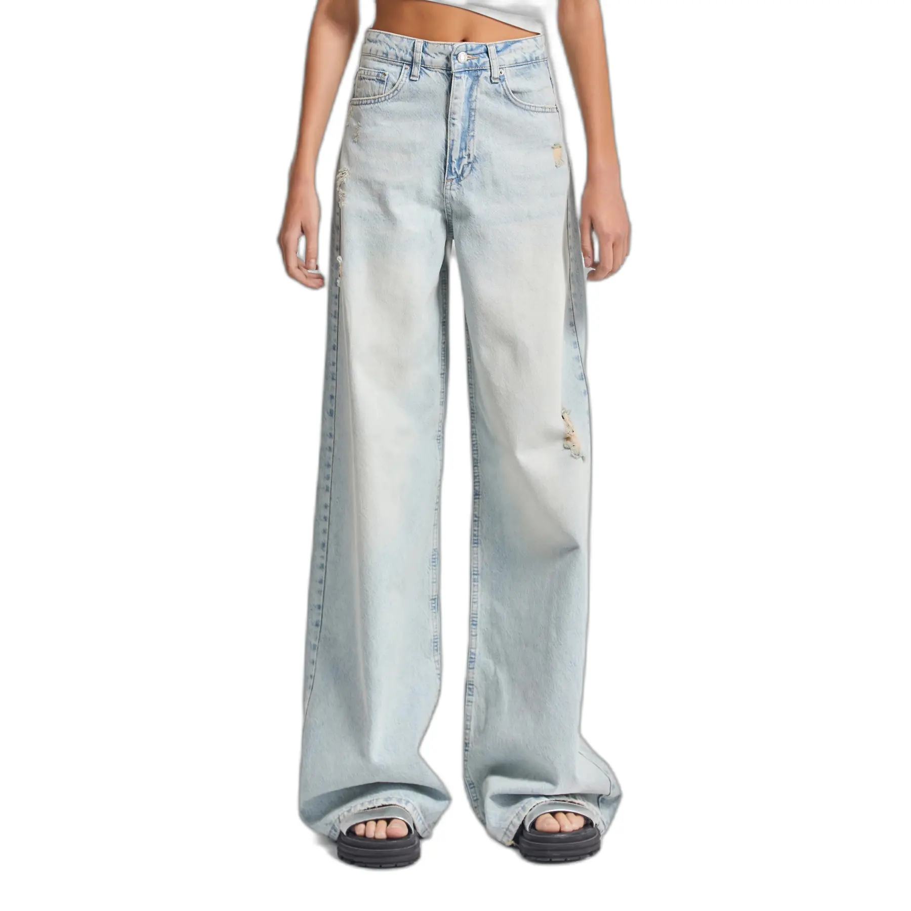 Jeans Wide Leg Attrait Audacieux Vita Alta Donna  Skater