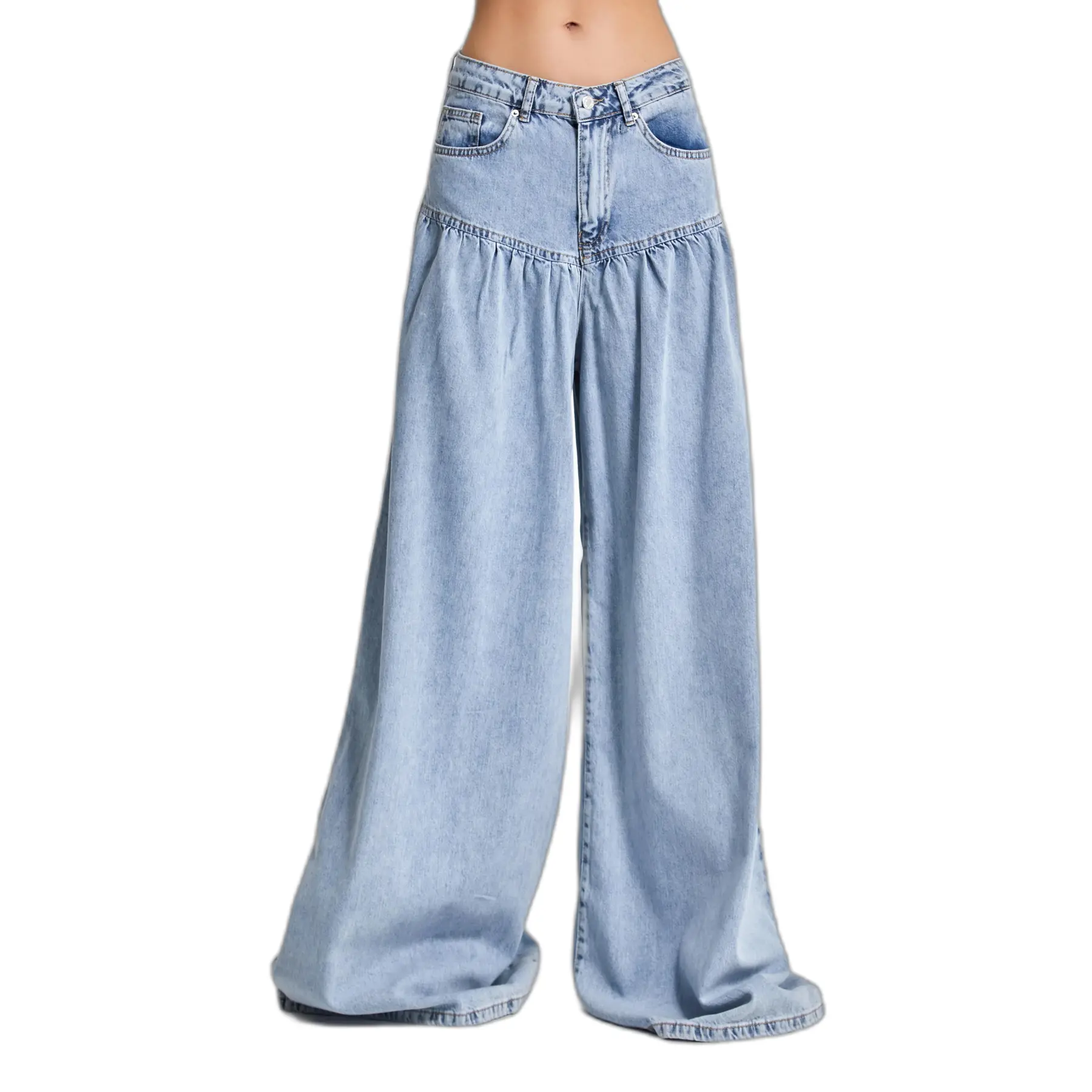 Jeans Relaxed a gamba larga alta vita donna