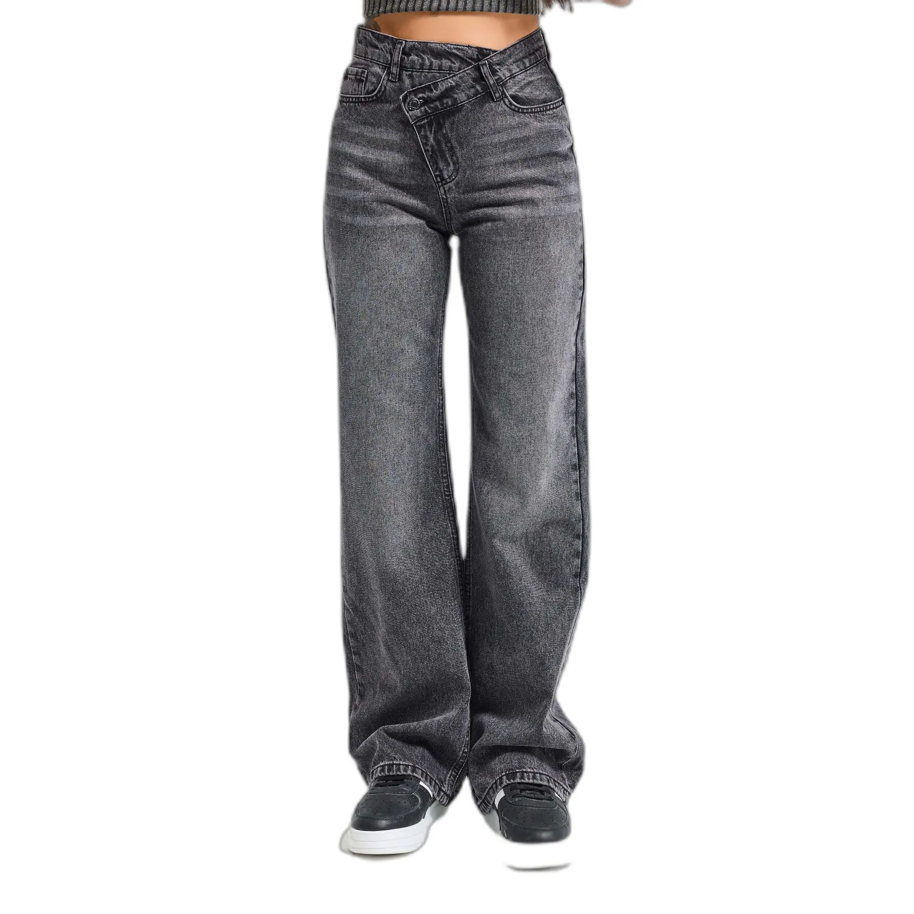 Image of Hochtaillierte Straight Jeans aus festem Baumwollstoff für Damen It's Basic
