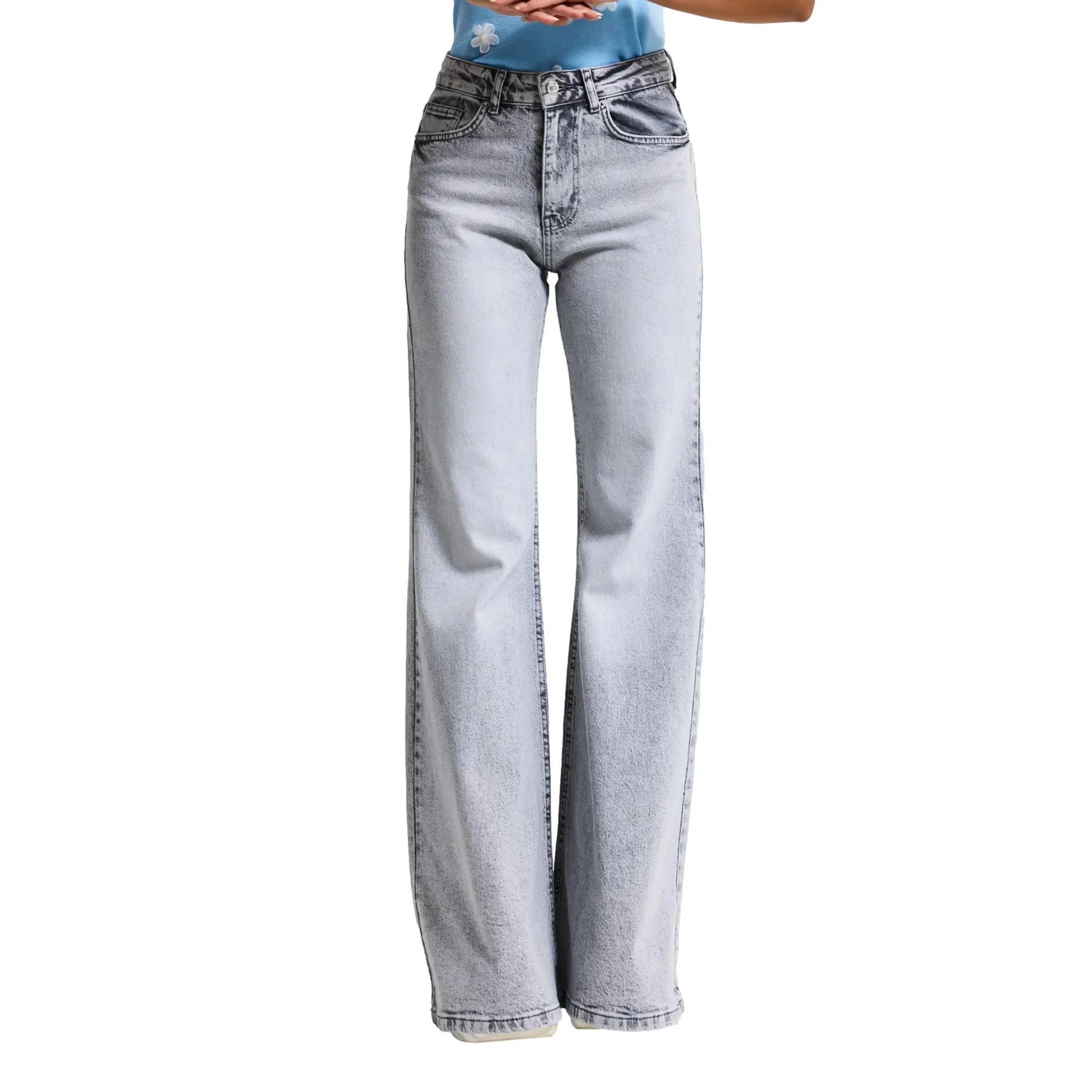 Jeans Flare vita media cotone rigido donna