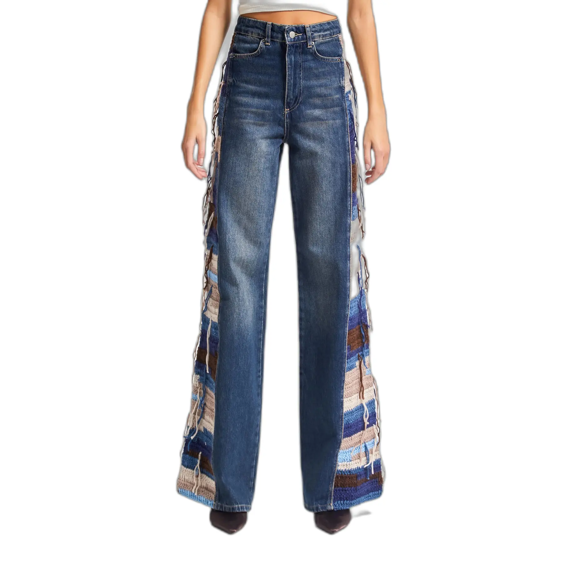 Image of High Waist Jeans Flare mit gewobenen Streifen für Damen It's Basic