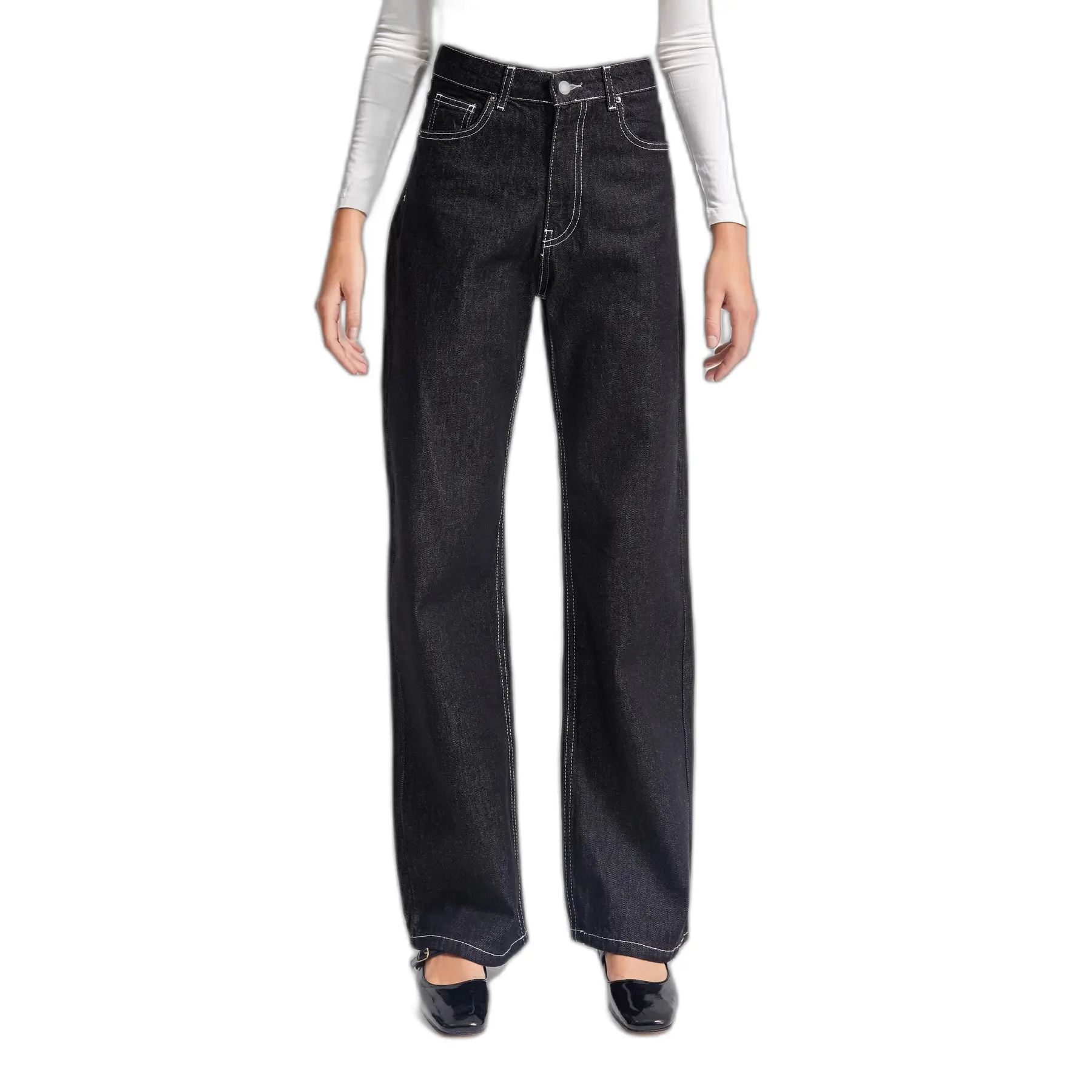 Jeans dritti a vita alta con comfort e semplicità donna