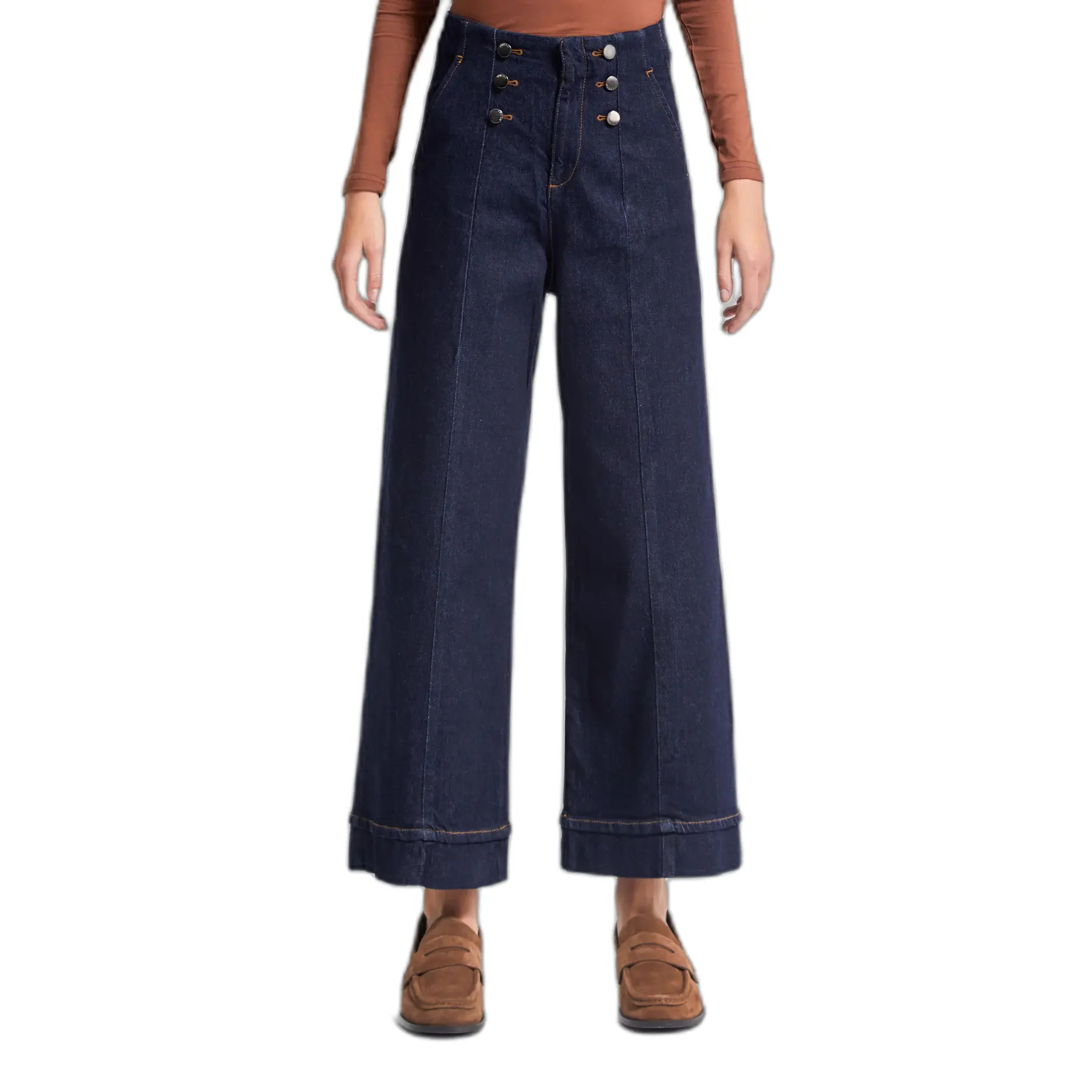 Jeans Relaxed a gamba larga alta vita donna