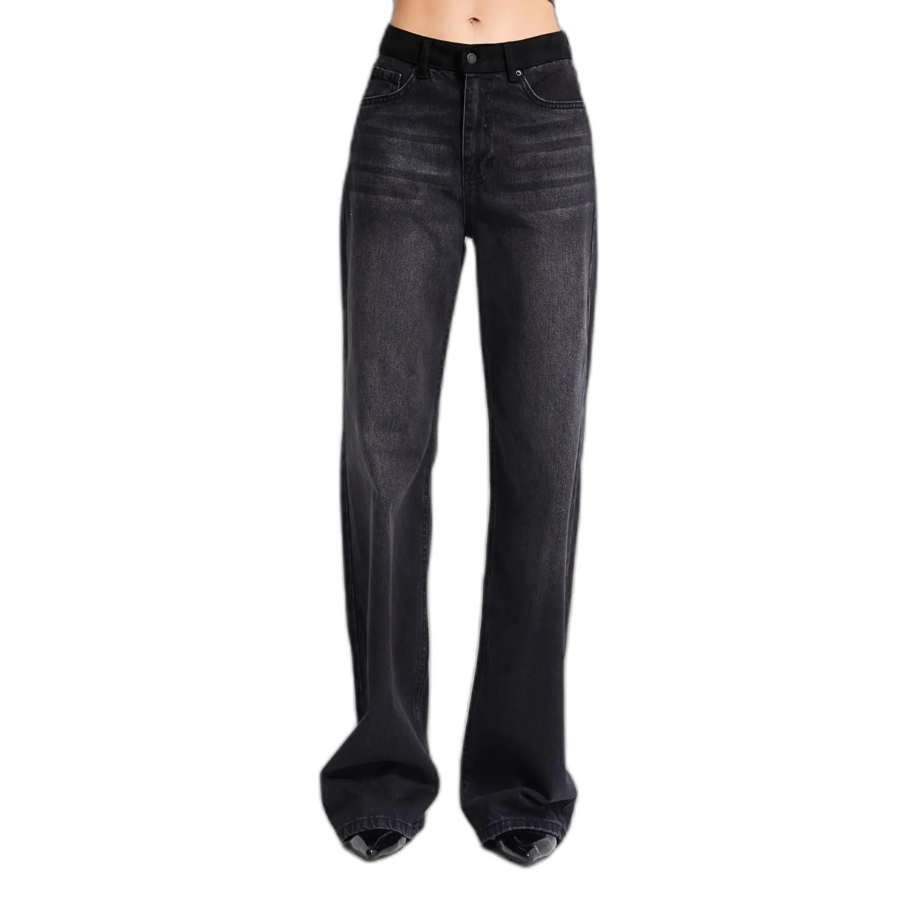 Jeans Wide Leg vita alta denim donna