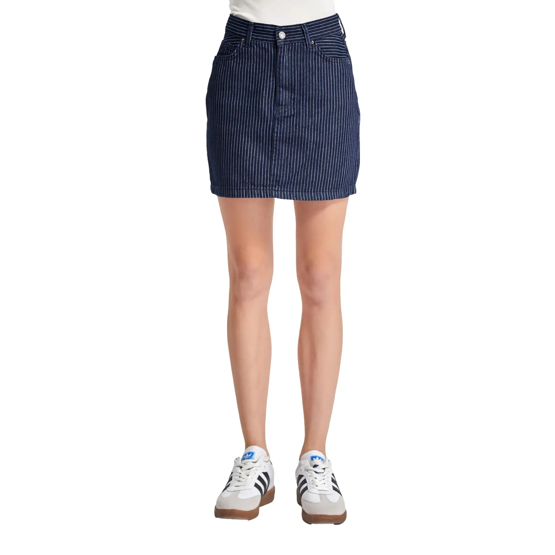 Mini gonna in denim a righe sottili donna