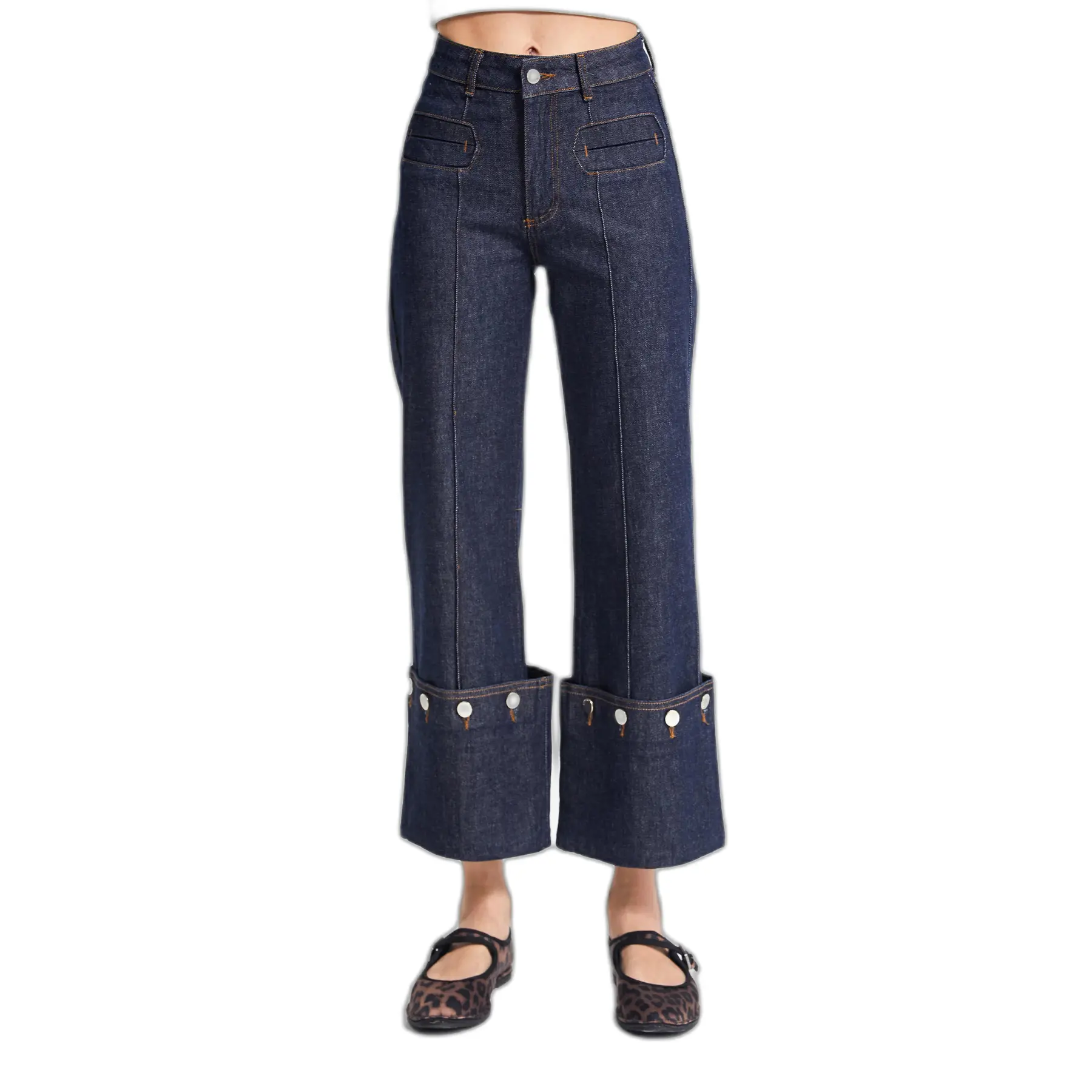 Image of Hochtaillierte Straight Jeans mit subtilen dekorativen Details dehnbar Damen It's Basic