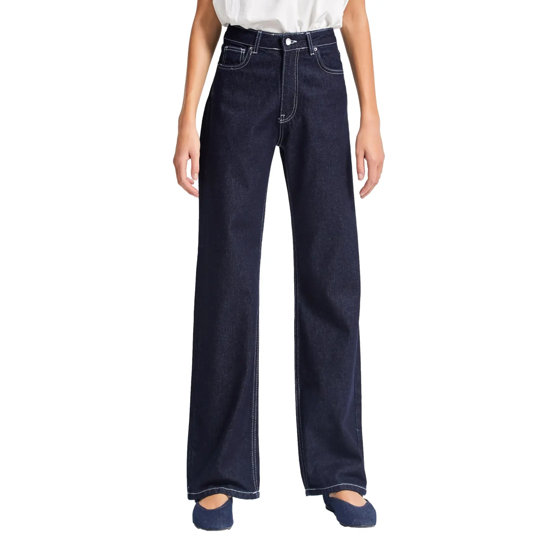Image of Hochtaillierte Straight Jeans für Frauen vereint Komfort und Struktur It's Basic