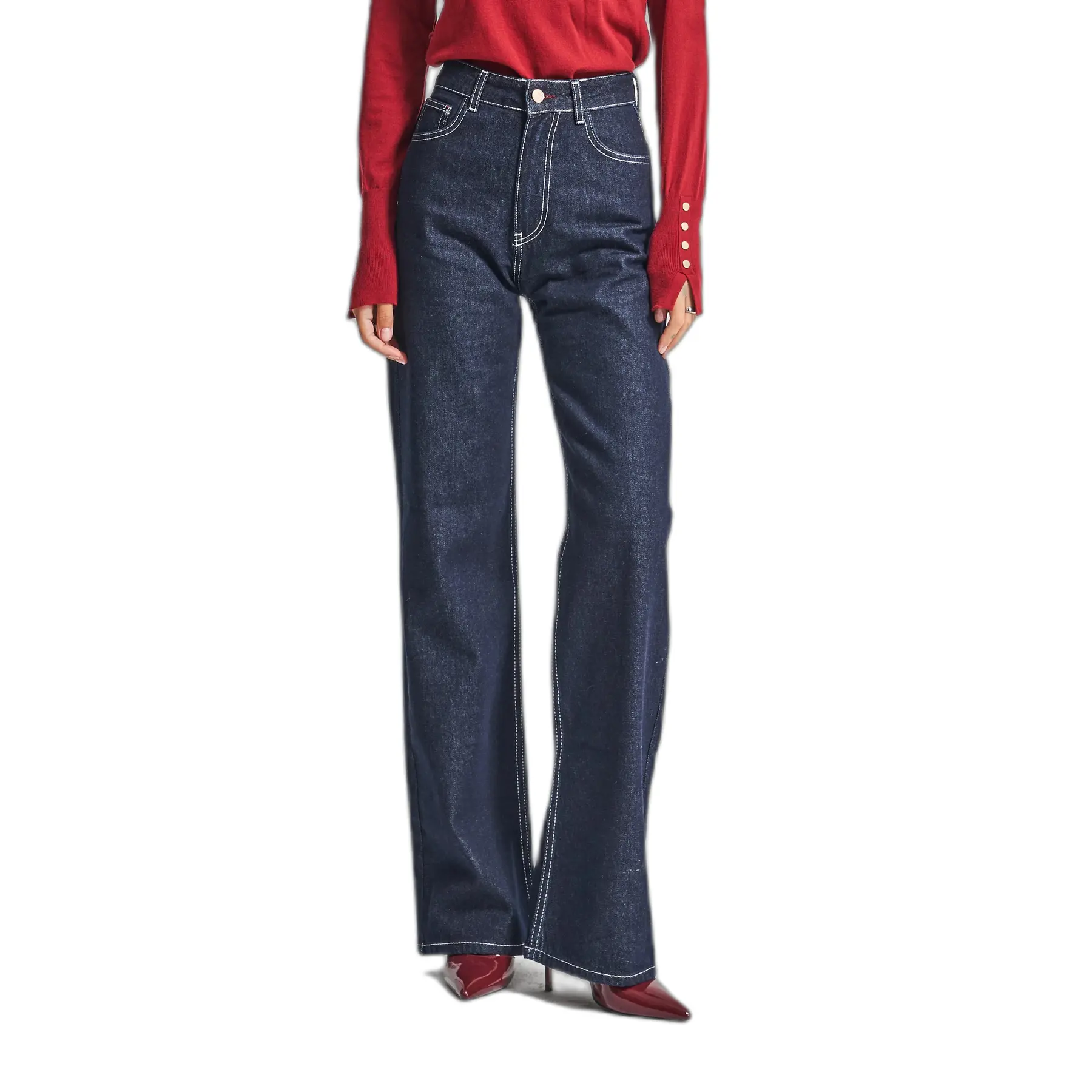 Image of Hochtaillierte Straight Jeans mit cleanen Linien aus festem Baumwollstoff für Damen It's Basic
