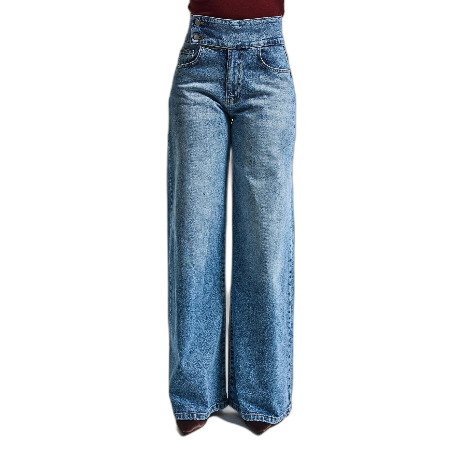 Jeans Palazzo Wide Leg look pulito e strutturato vita media alta donna