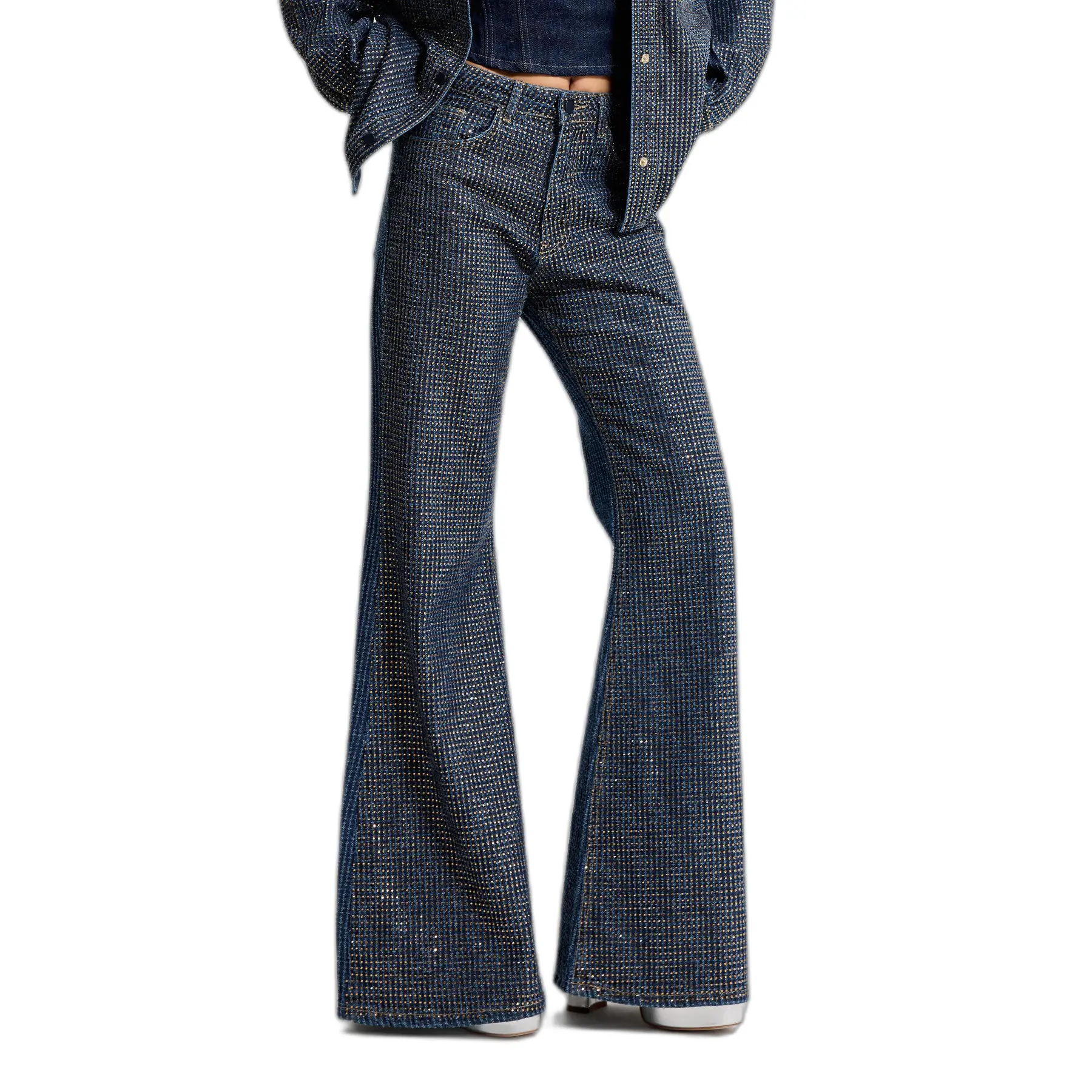 Jeans Flare vita alta donna  Rhinestone