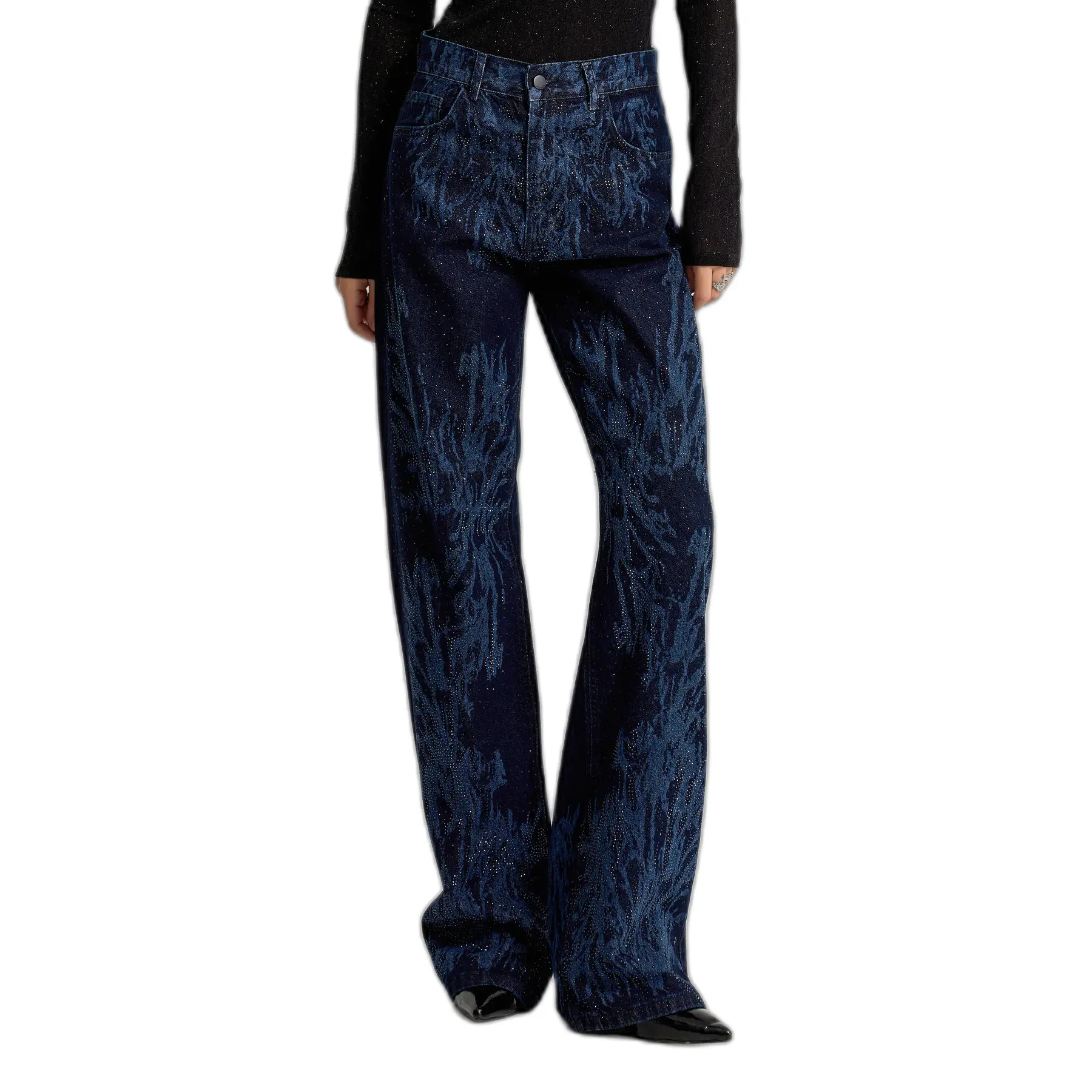 Image of Jeans Loose mit mittelhoher Taille aus steifem Baumwollmaterial für Frauen It's Basic Rhinestone