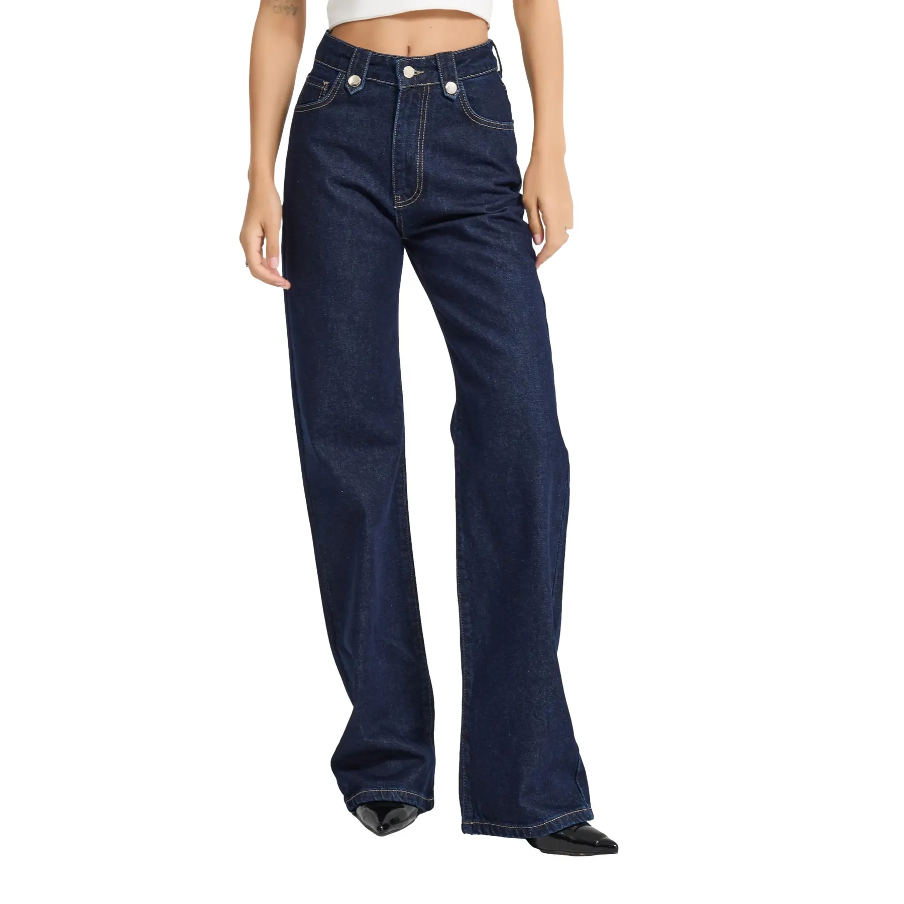 Jeans Straight Intemporel Vita Media Cotone Rigido Donna