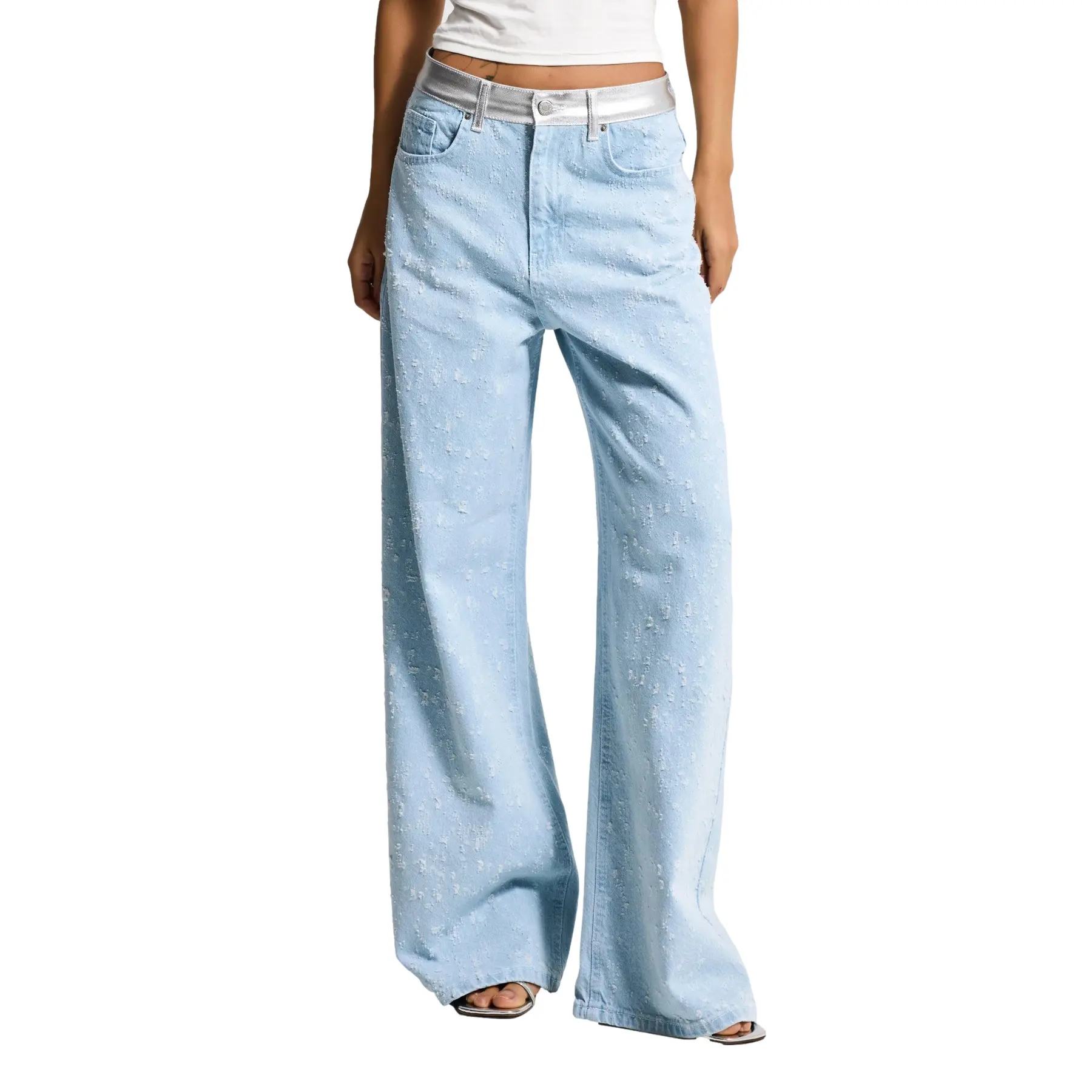 Jeans a gamba larga vita media donna