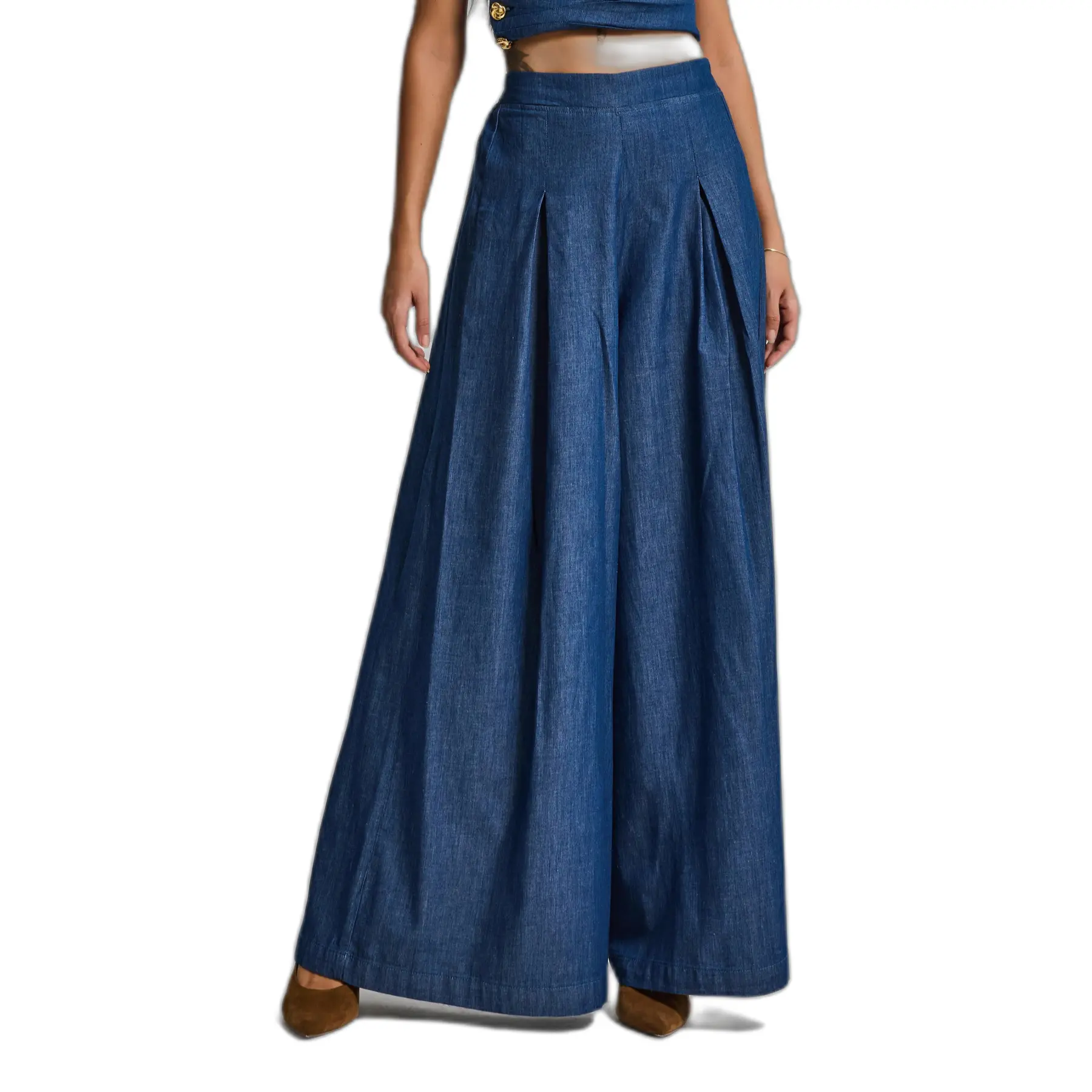 Jeans Palazzo Wide Leg vita alta e silhouette fluida lunga donna