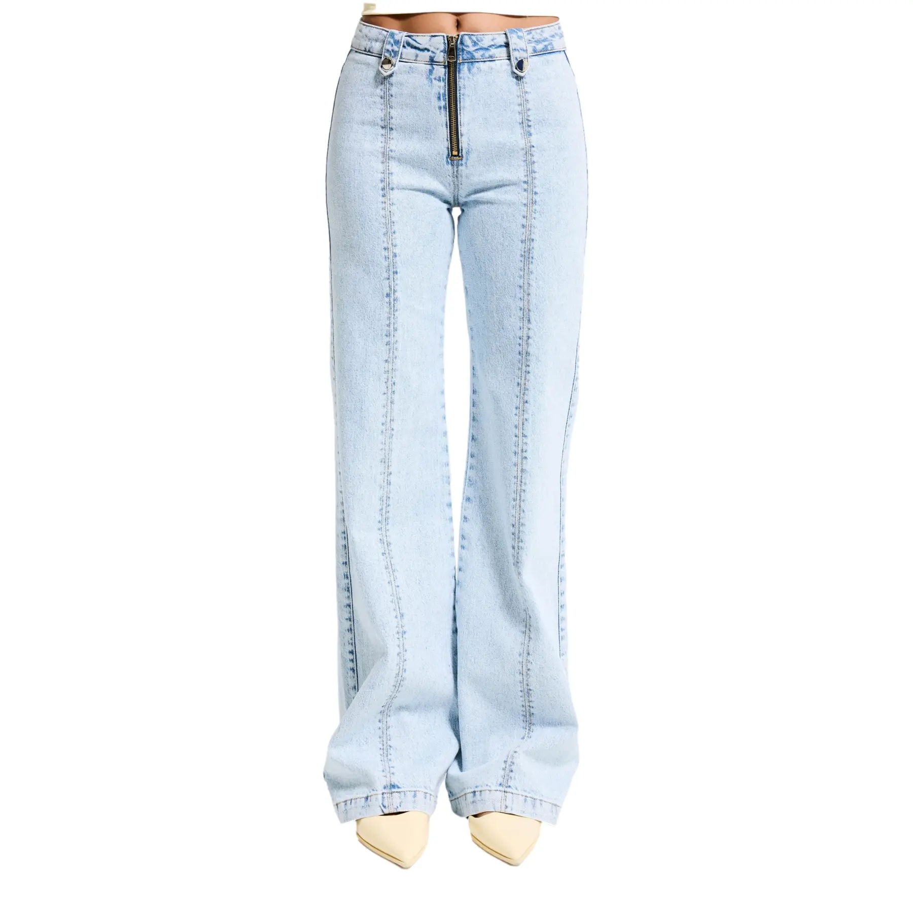 Jeans Flare a vita media in morbido misto cotone donna