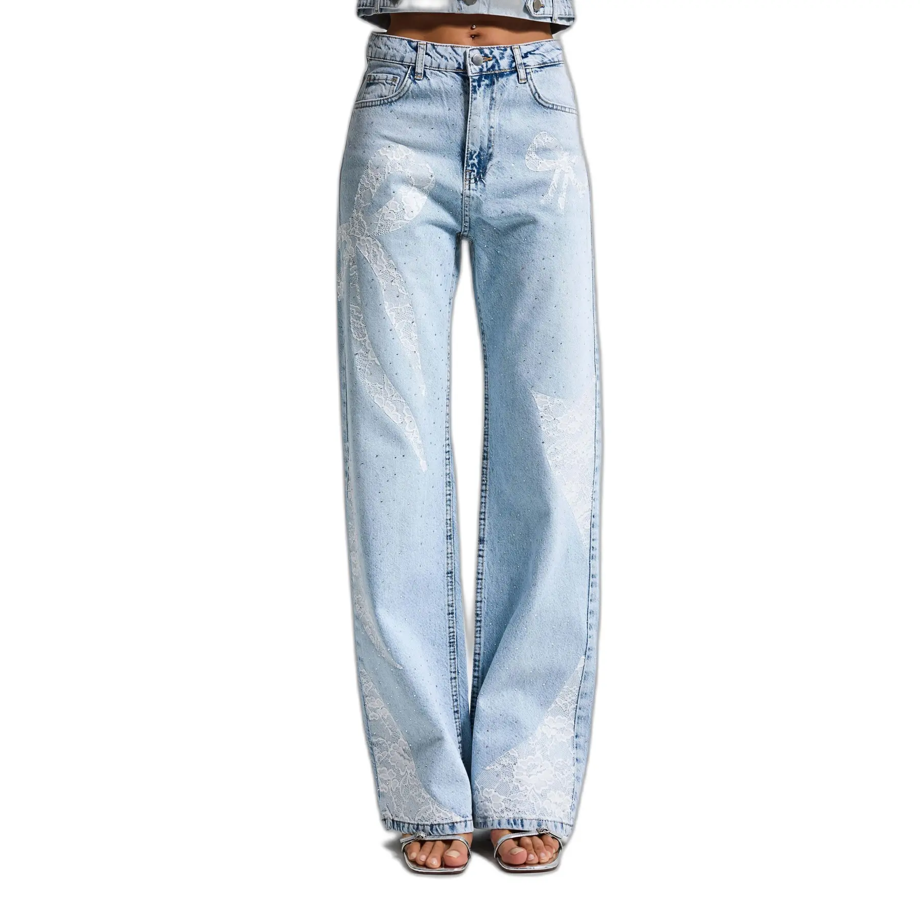Jeans Straight vita media donna  Rhinestone
