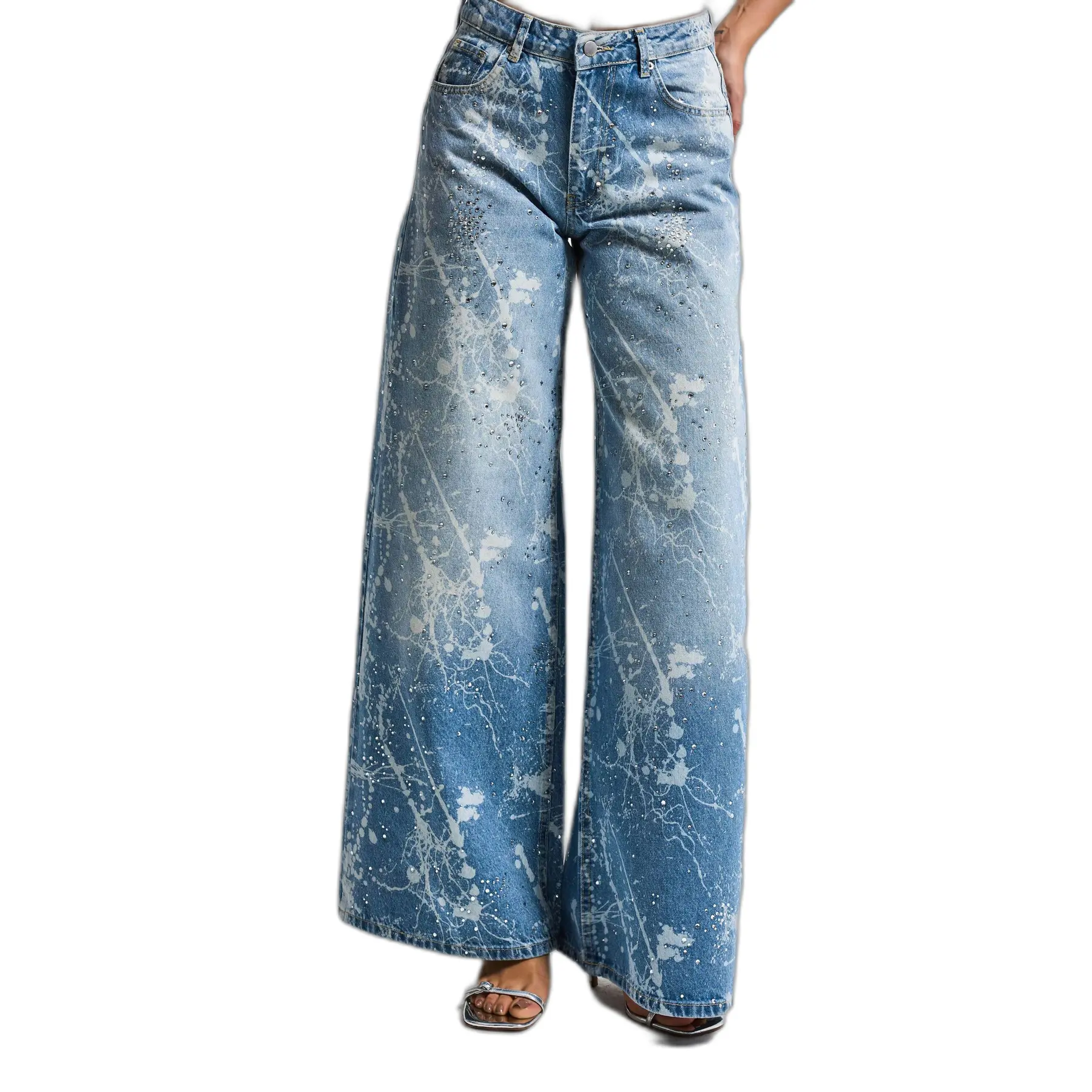Image of Jeans Palazzo mittlere Taille Damen It's Basic Rhinestone