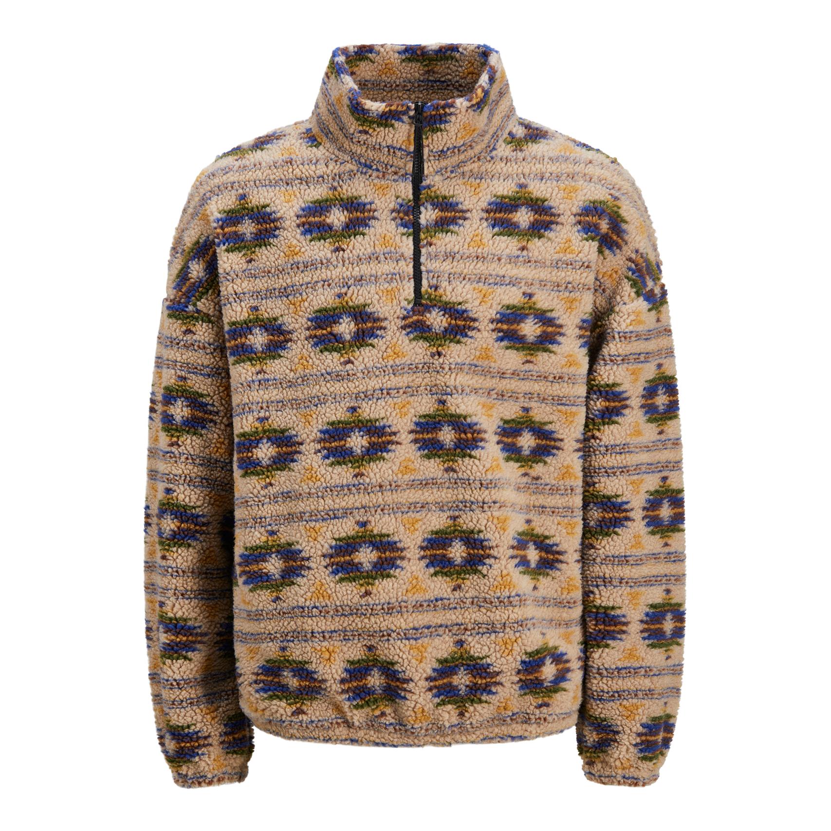 5715506783207 - Jack & Jones - Sweatshirt aus schwerem Fleece in Neutral mit Folkloremuster und kurzem Reißverschluss