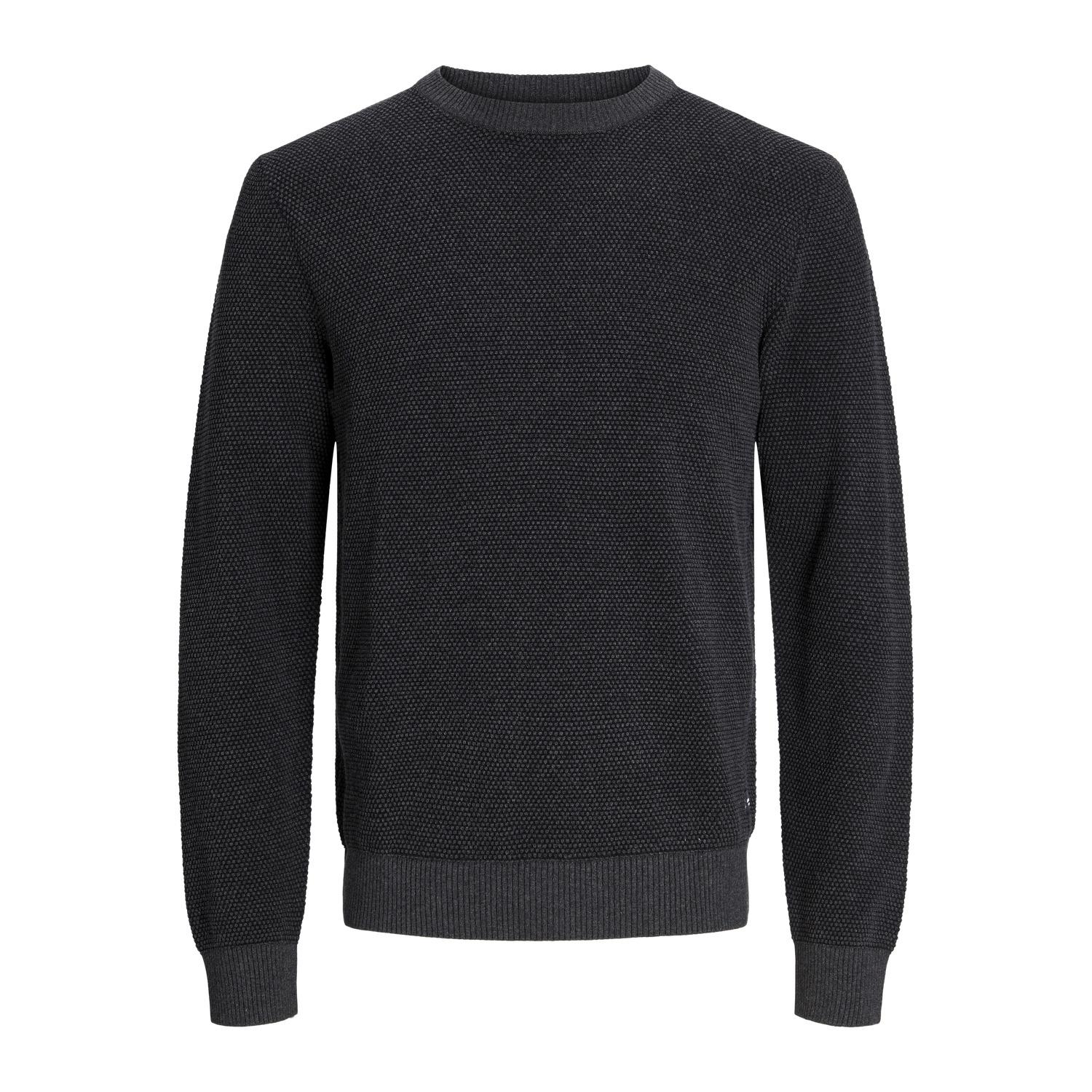 5715516283360 - JACK & JONES Rundhalspullover JJEGLOBE KNIT CREW NECK NOOS Dark Grey Melange Unifarben Grau - Gr L