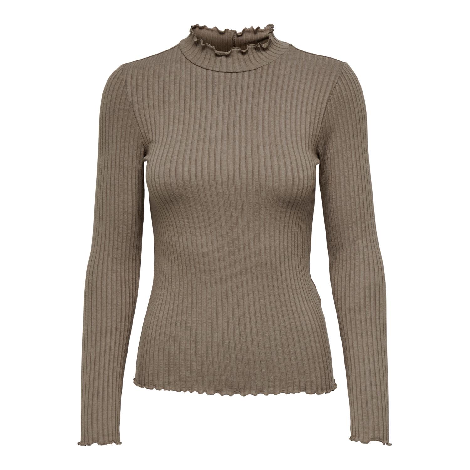 5715314022499 - JDY - Top in Hellbraun mit hohem Halsausschnitt und Kräuselsaum-Brown