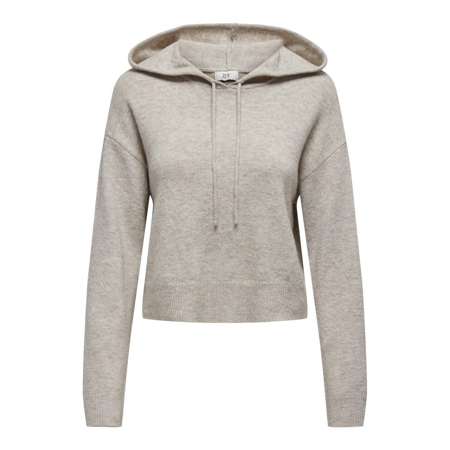 5715503748438 - JDY Hoodie JDYRUE LIFE L S SHORT HOOD PUL KNT NOOS Chateau Gray MELANGE Unifarben Grau - Gr XS