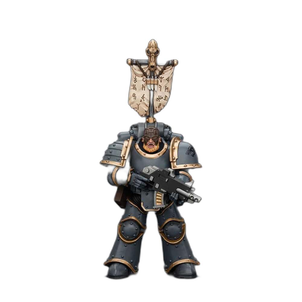 6973130377509 - Figurine Warhammer The Horus Heresy 1 18 Space Wolves Grey Slayer Pack Grey Slayer With Legion Vexilla