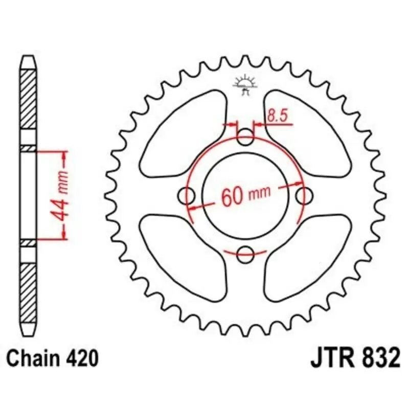 Standard Stahl Motorradkrone JT Sprockets 420 MBK X-Limit Enduro / Yamaha TY 50