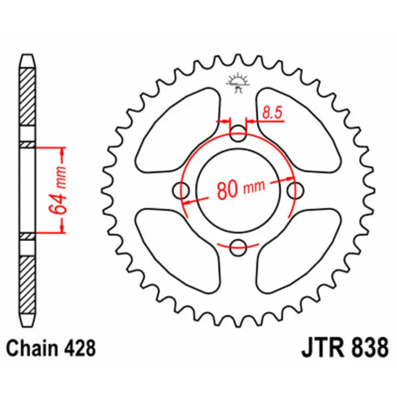 Standard Stahl Motorradkrone JT Sprockets 428 Sym XS 125K 4T E3 / Yamaha YBR 125 E