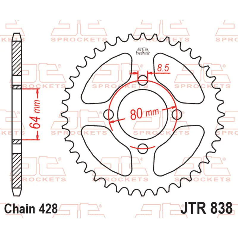 Standard Stahl Motorradkrone JT Sprockets 428 Sym XS 125K 4T E3 / Yamaha YBR 125 E