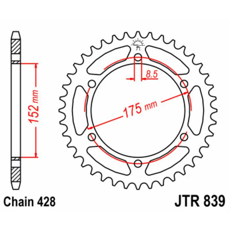 Standard Stahl Motorradkrone JT Sprockets 428 Yamaha DT 125 R
