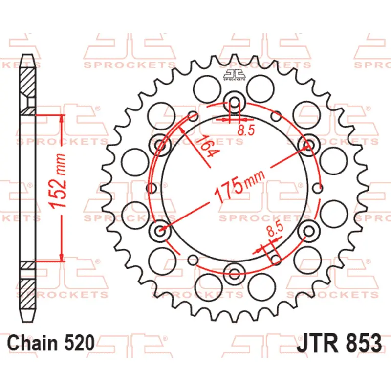 Standard Stahl Motorradkrone JT Sprockets 520 Yamaha YTZ 250 / Yamaha YZ 250