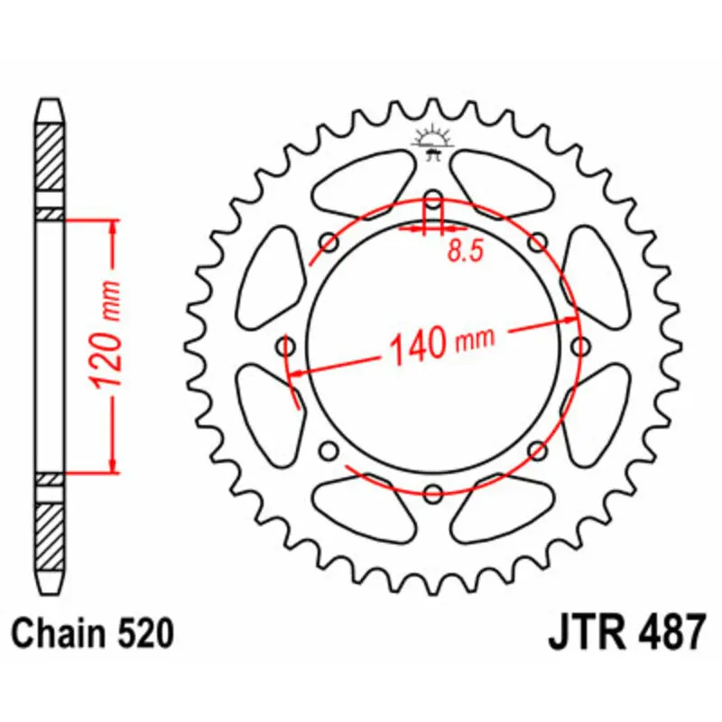 Standard Stahl Motorradkrone JT Sprockets 520 Kawasaki KLX 650 (KLX650C) / Kawasaki Vulcan 500 LTD (EN500C)