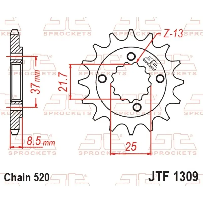 Standard Stahl Motorradritzel JT Sprockets 520 Honda XR 650 L (RD06) / Polaris Outlaw 500 13T