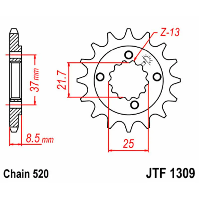 Standard Stahl Motorradritzel JT Sprockets 520 Honda XR 650 L (RD06) / Polaris Outlaw 500 14T