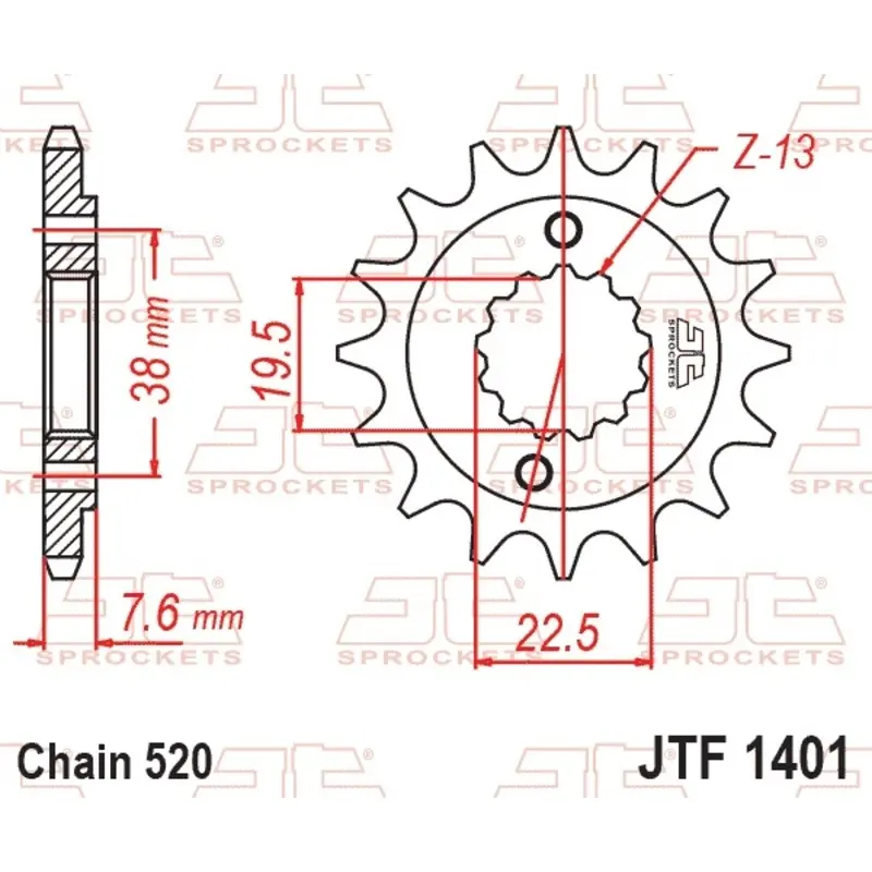 Standard Stahl Motorradritzel JT Sprockets 520 Kawasaki KFX 400 2WD (KSF400A) 15T