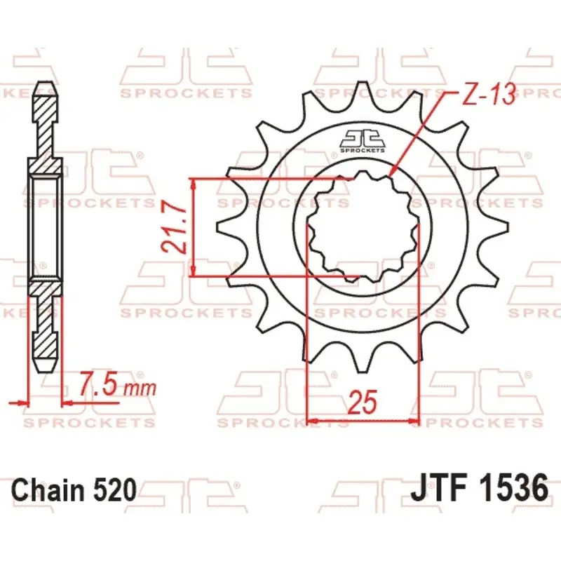 Standard Stahl Motorradritzel JT Sprockets 520 Kawasaki KFX 450 R 2WD (KSF450B) 14T