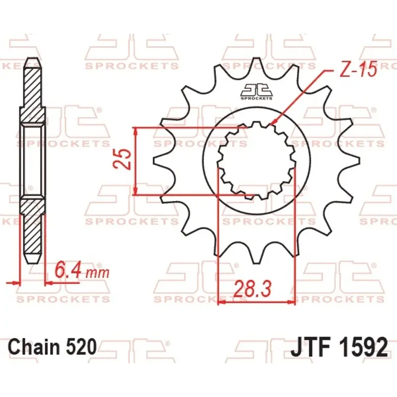 Standard Stahl Motorradritzel JT Sprockets 520 Yamaha YFZ 450 R 2WD 15T