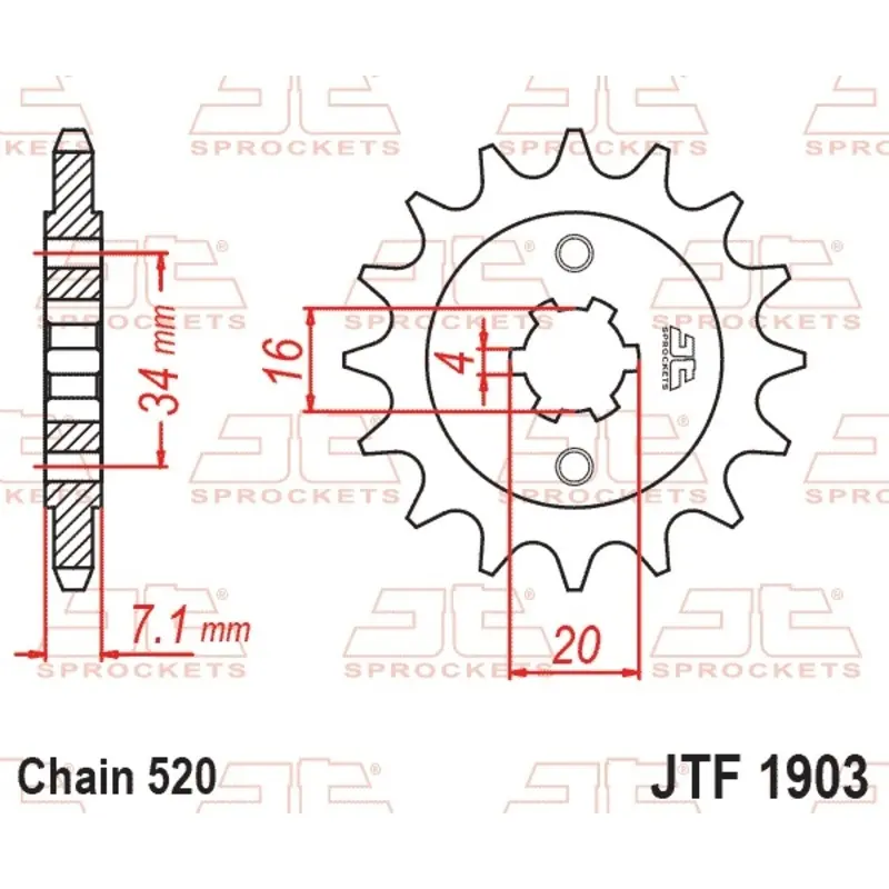 Standard Stahl Motorradritzel JT Sprockets 520 Husqvarna Svartpilen 125 / KTM 125 Duke ABS 14T