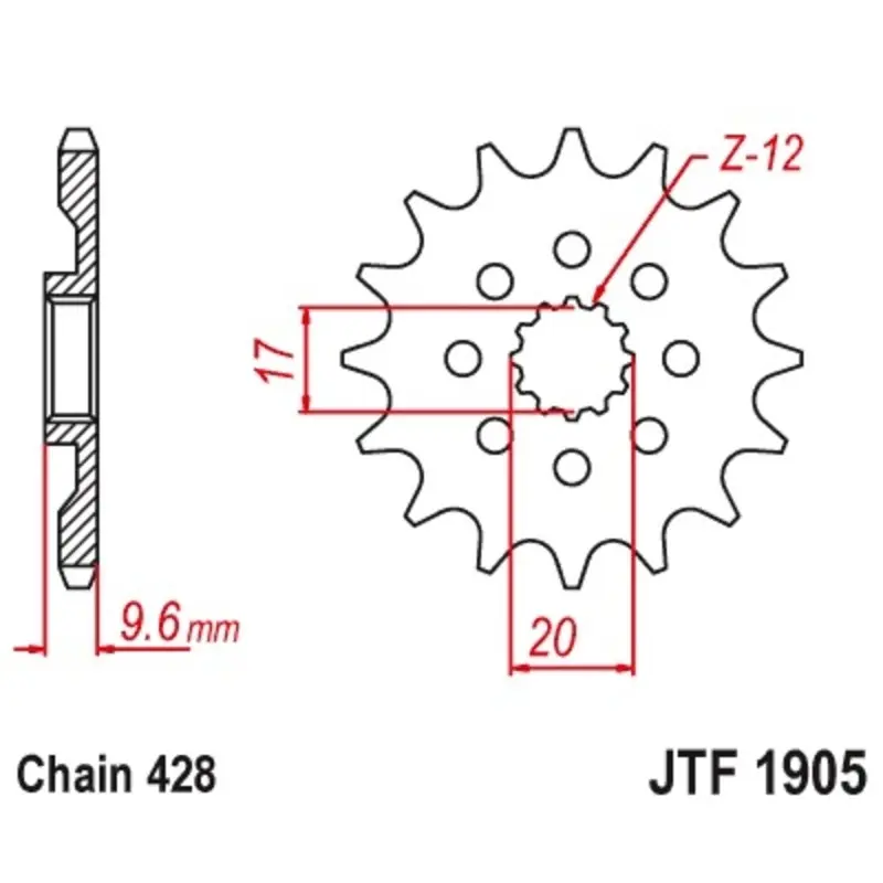 Standard Stahl Motorradritzel JT Sprockets 428 Beta Evo 80 2T Senior / Husqvarna TC 85 Big Wheels 19/16 13T