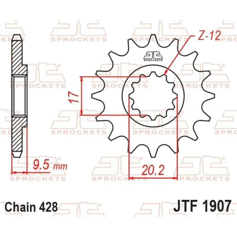 Standard Stahl Motorradritzel JT Sprockets 428 Husqvarna TC 85 Std Wheels 17/14 / KTM 85 SX Std Wheels 17/14 14T
