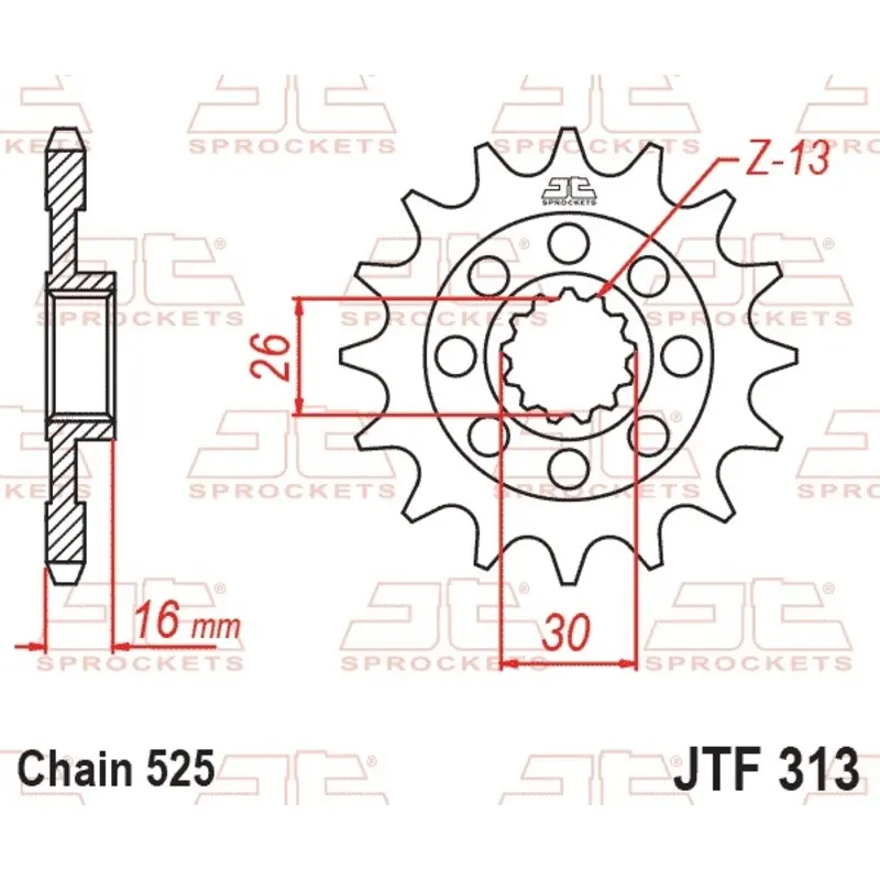 Standard Stahl Motorradritzel JT Sprockets 525 Honda VFR 750 R (RC30) 16T