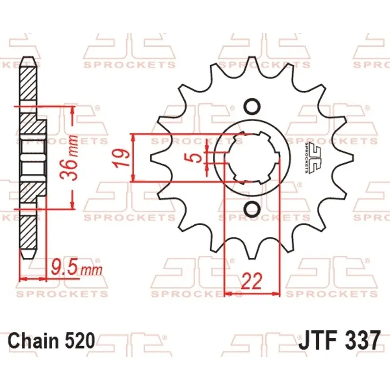 Standard Stahl Motorradritzel JT Sprockets 520 Kawasaki KX 125 (KX125K) / Honda ATC 250 R (TB06) 14T