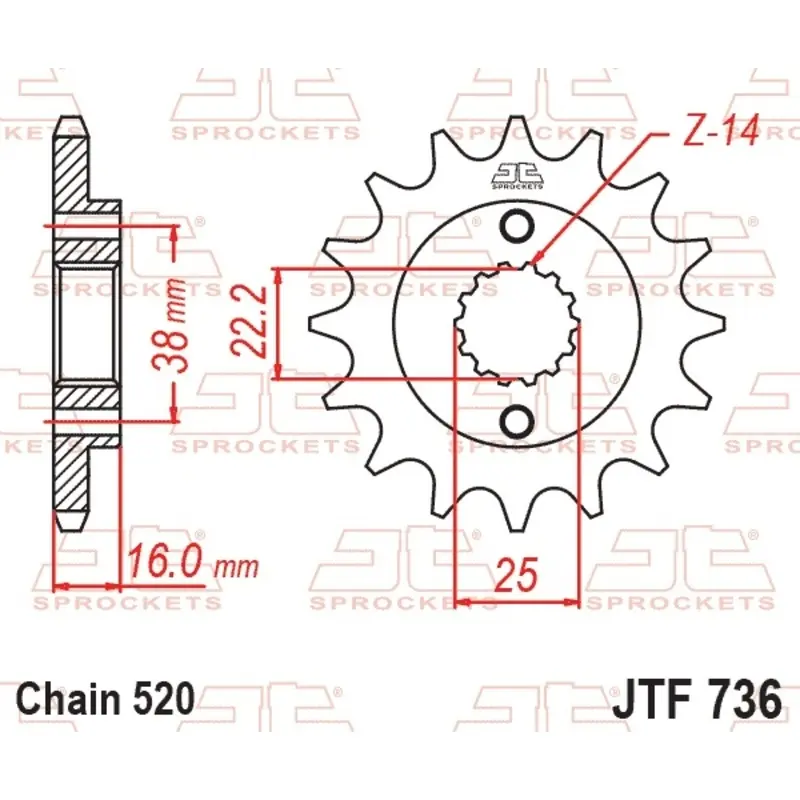 Standard Stahl Motorradritzel JT Sprockets 520 Ducati 600 Monster City 14T