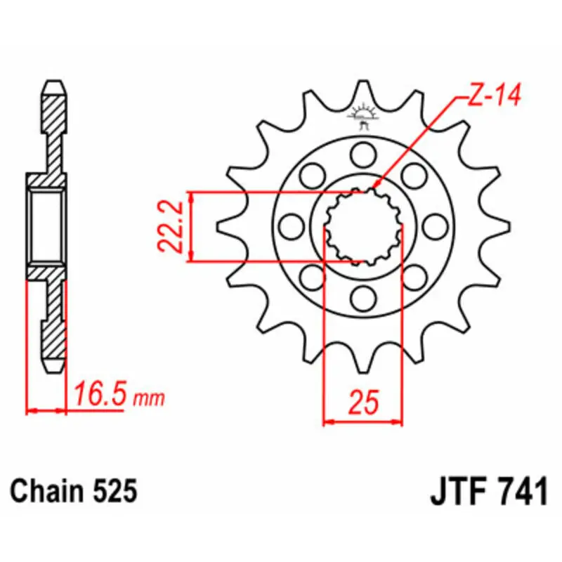 Standard Stahl Motorradritzel JT Sprockets 525 Ducati 848 Evo 14T