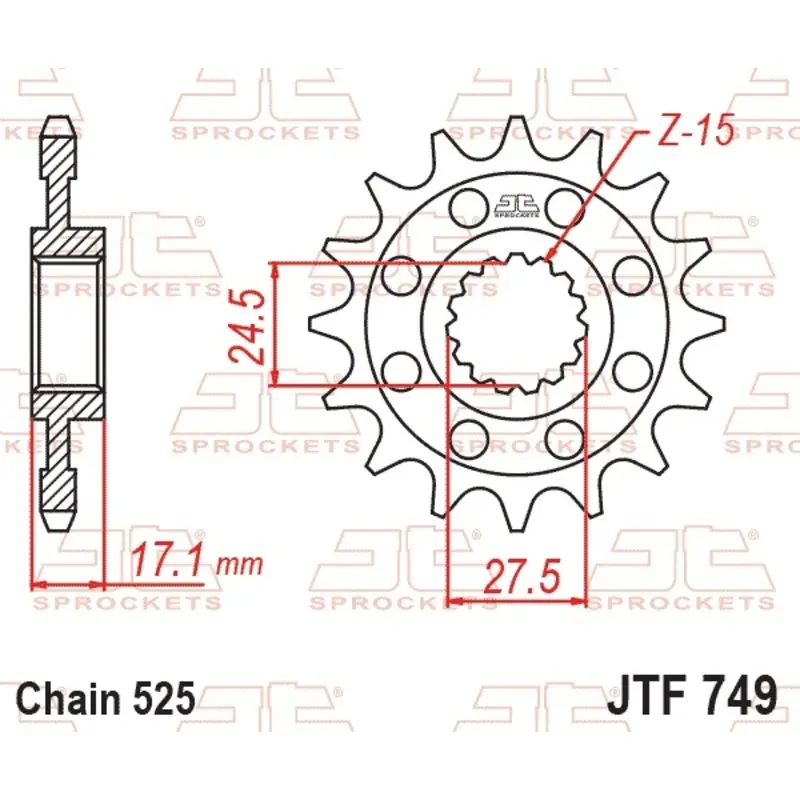 Standard Stahl Motorradritzel JT Sprockets 525 Ducati Streetfighter V4 16T