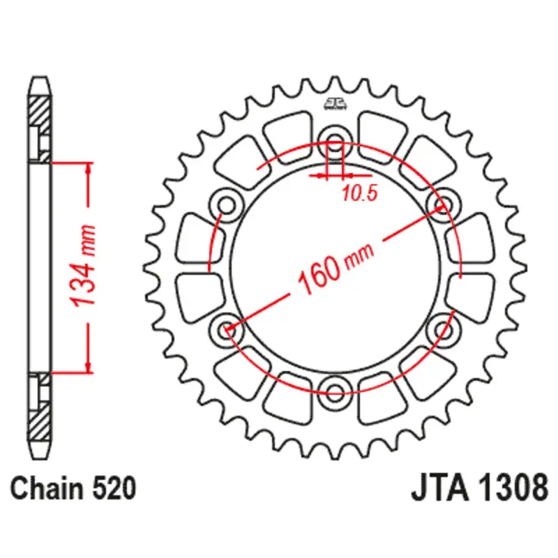 Couronne Motorrad aus Aluminium Standard - 520 JT Sprockets