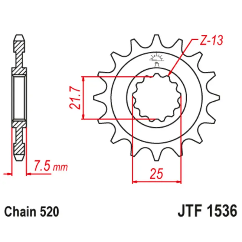Motorradritzel JT Sprockets Kawasaki KFX 450 R 2WD (KSF450B) [450]/Kawasaki KFX 450 R SPECIAL EDITION 2WD (KSF450B) [450]/Kawasaki Ninja ZX-6 R ABS (ZX636G) [636]