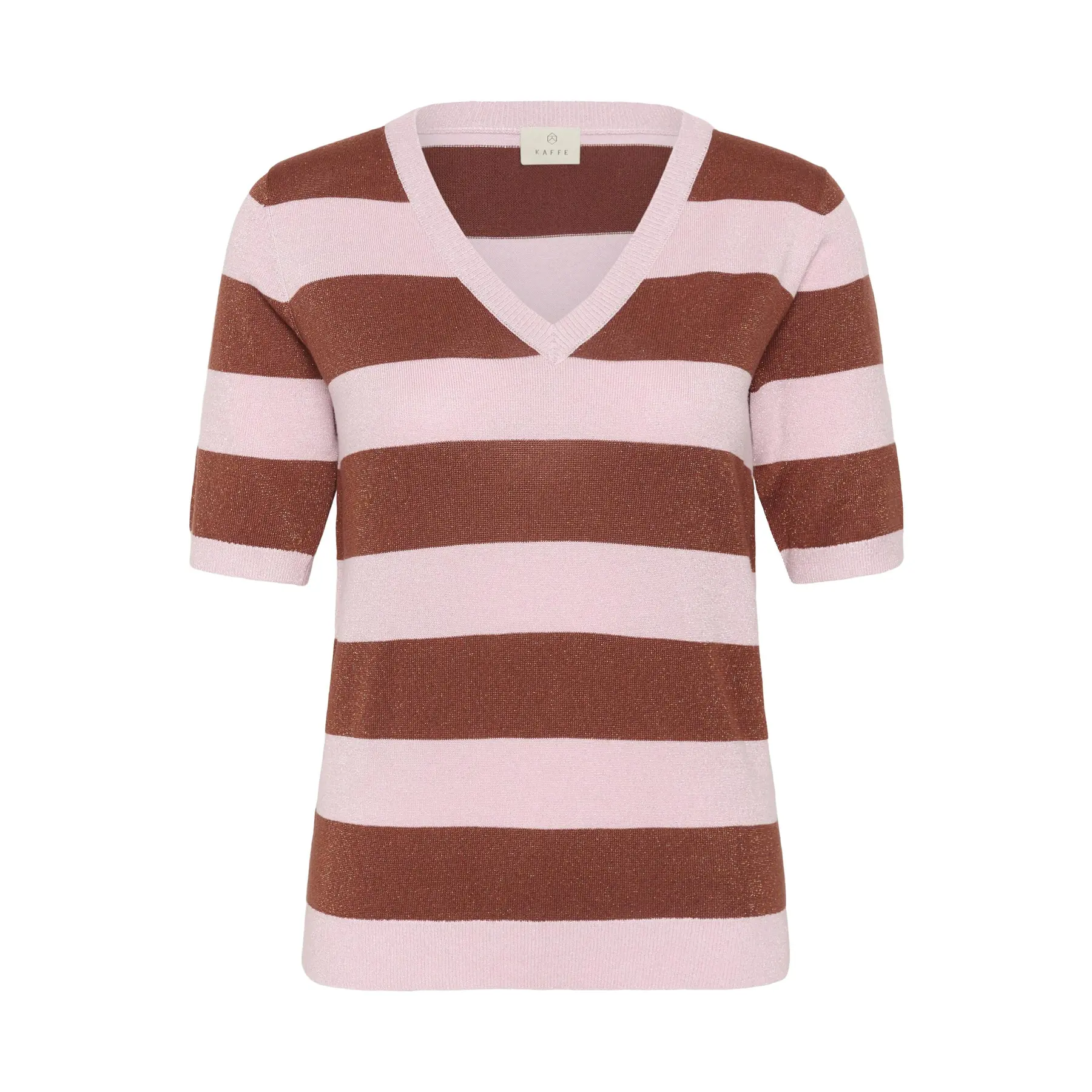 Image of Gestreifter V-Ausschnitt-Pullover für Frauen KAFFE Regina