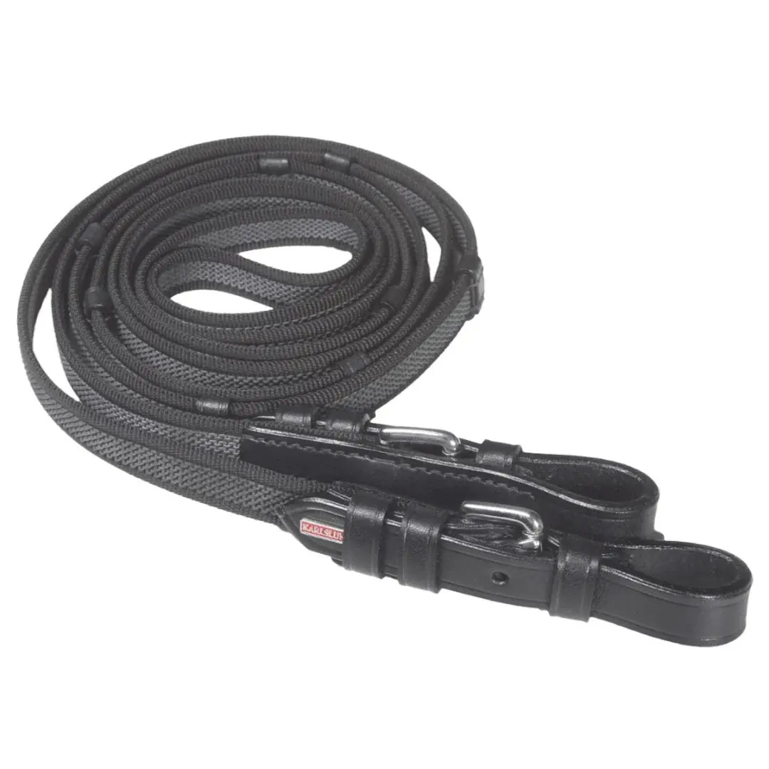 Karlslund Noir Horse Reins With Buckles And Stoppers